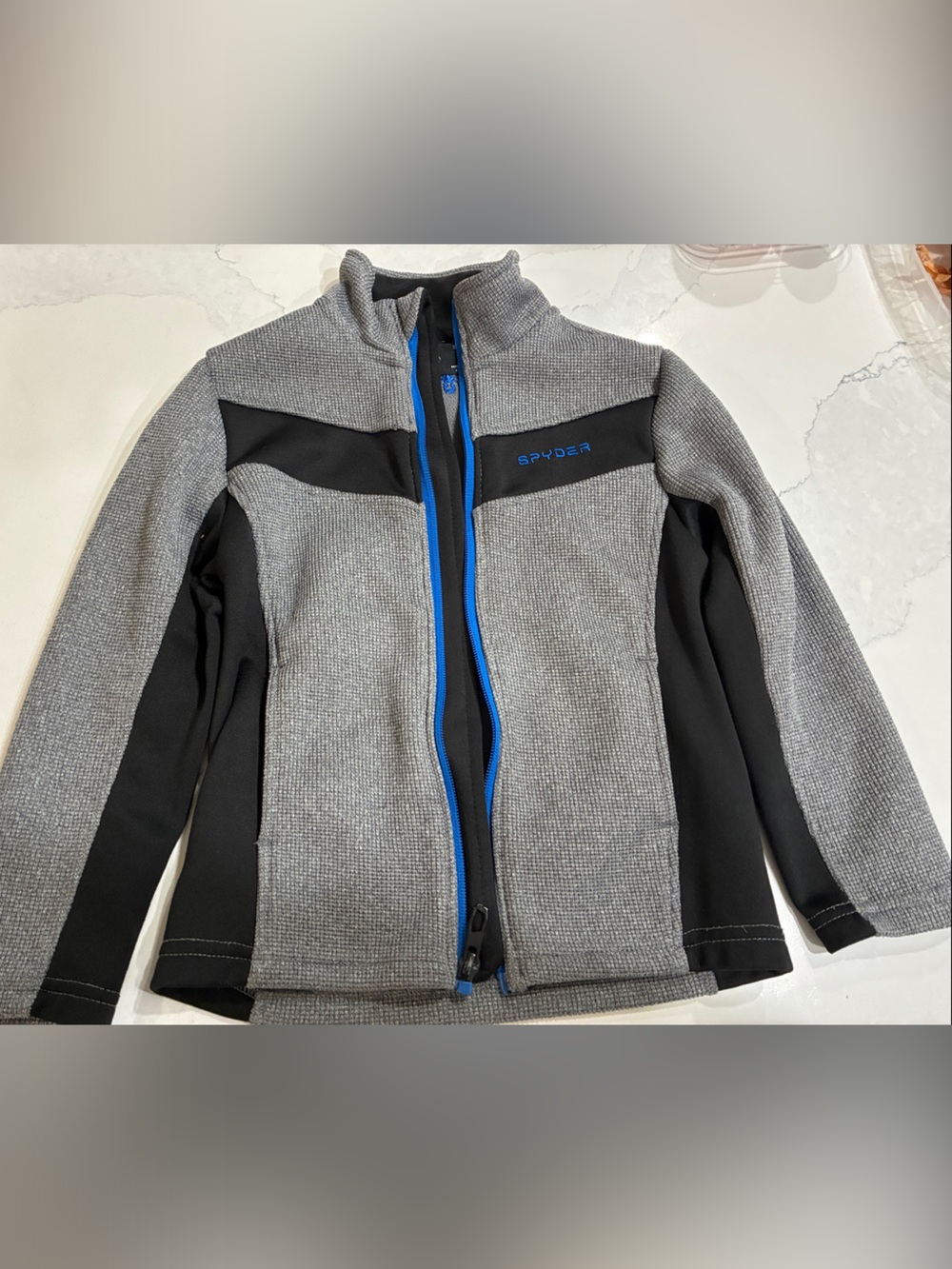 Spyder Youth Gray and Black Performance Jacket with Blue Trim